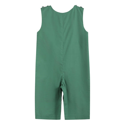 Green Santa Car Christmas Smocked Overalls