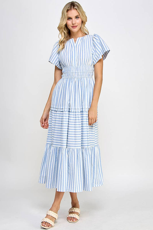 Blue Striped Maxi Midi Dress