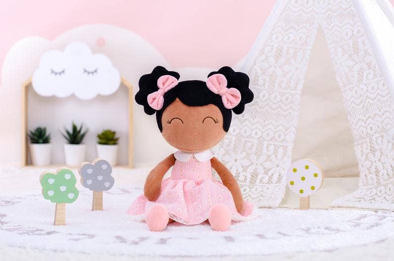 African American Plush Doll - Pink Dress