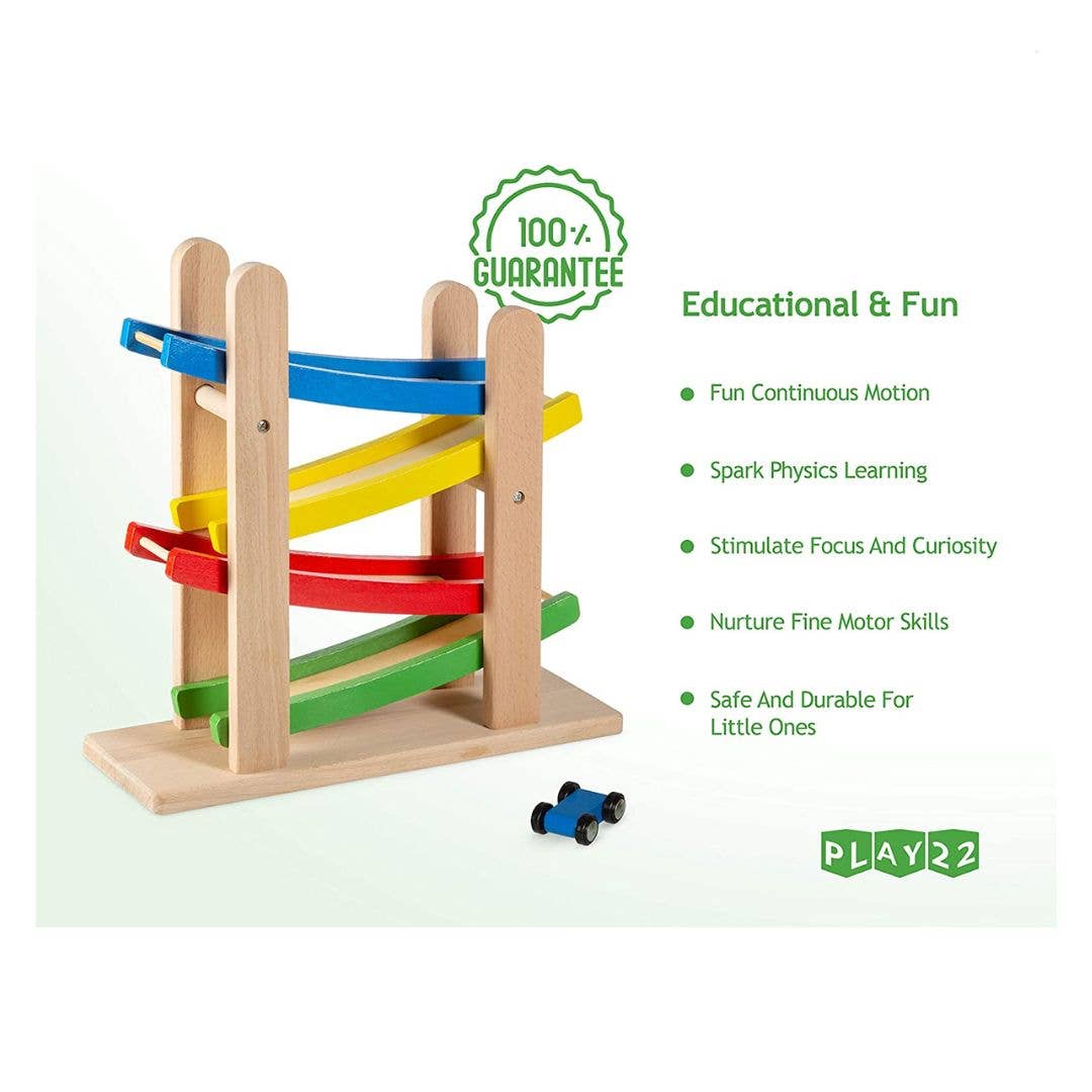 4 Level Toy Wooden Car Roller Ramp Wooden Race Track 4 Cars