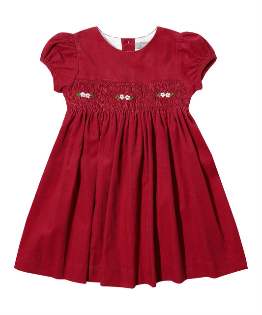 Red Smocked Corduroy Dress