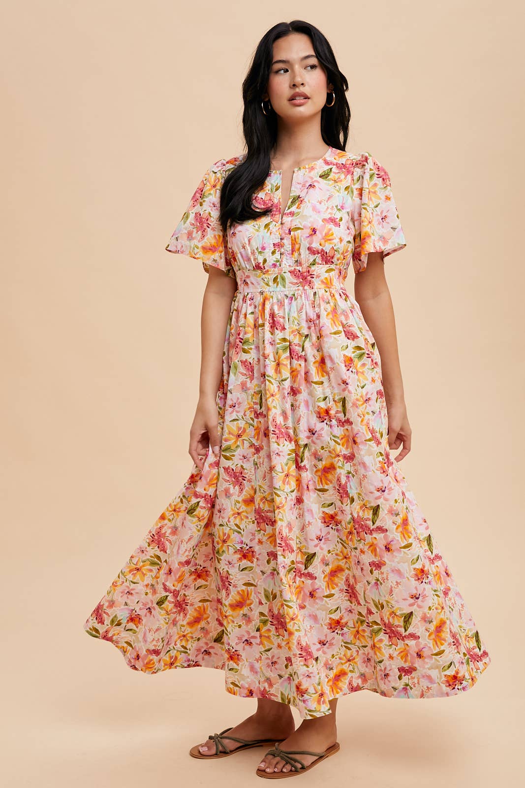 Floral Flutter Sleeve Maxi Dress