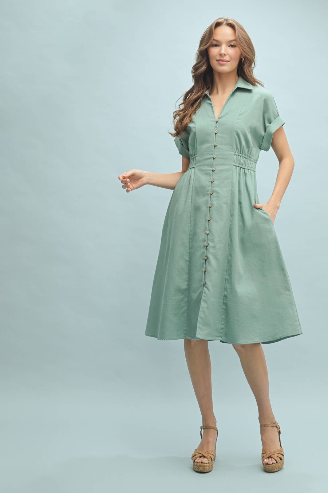 Women's Collared Button-Up Midi Dress