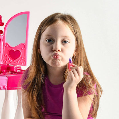 Pretend Play Girls Vanity Set with Mirror and Stool 21 PCS