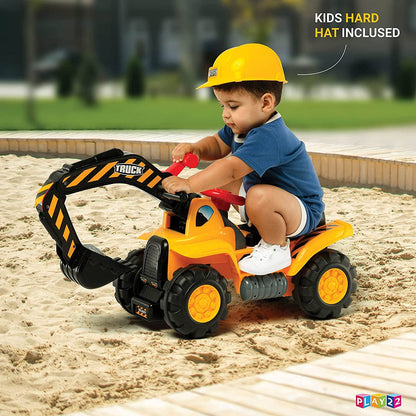 Play22 Ride-On Toy Tractor Excavator for Kids with Helmet
