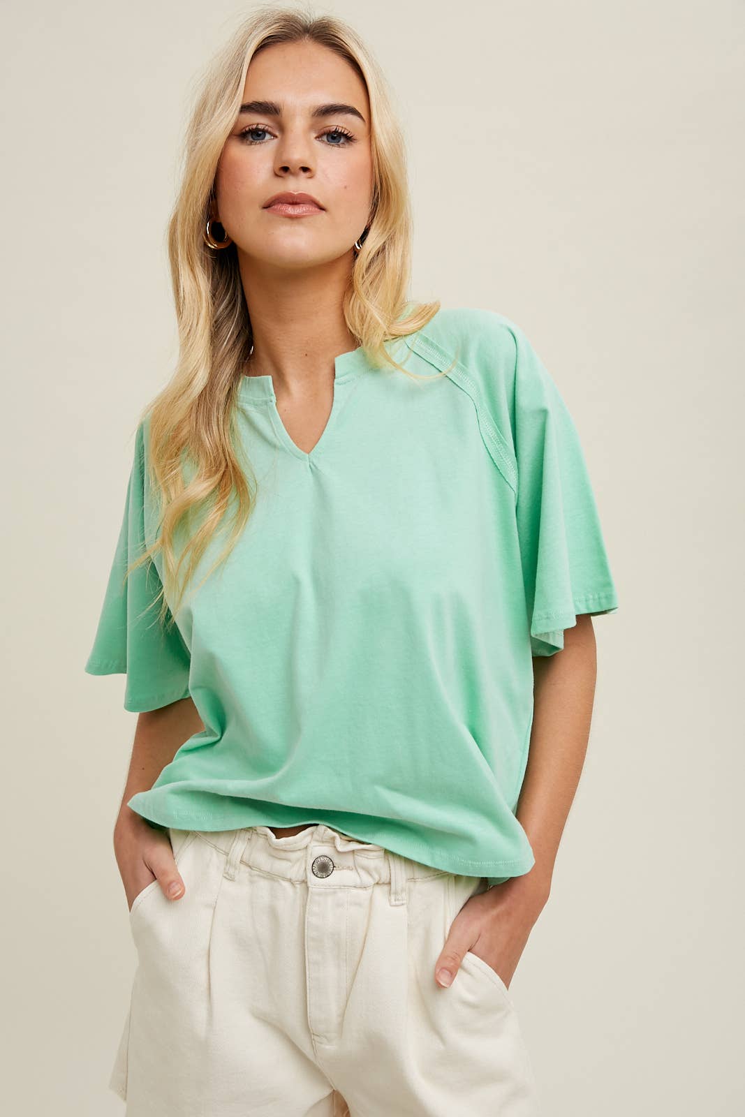 Women's Cotton Knit Top with Drop Shoulder