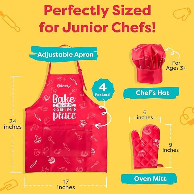 Baketivity Kids Chef Hat & Apron Customizable Set