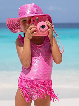 Shiny Pink Scales Fringe Swimsuit