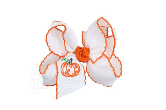 Embroidered Pumpkin Crochet Edge Bow