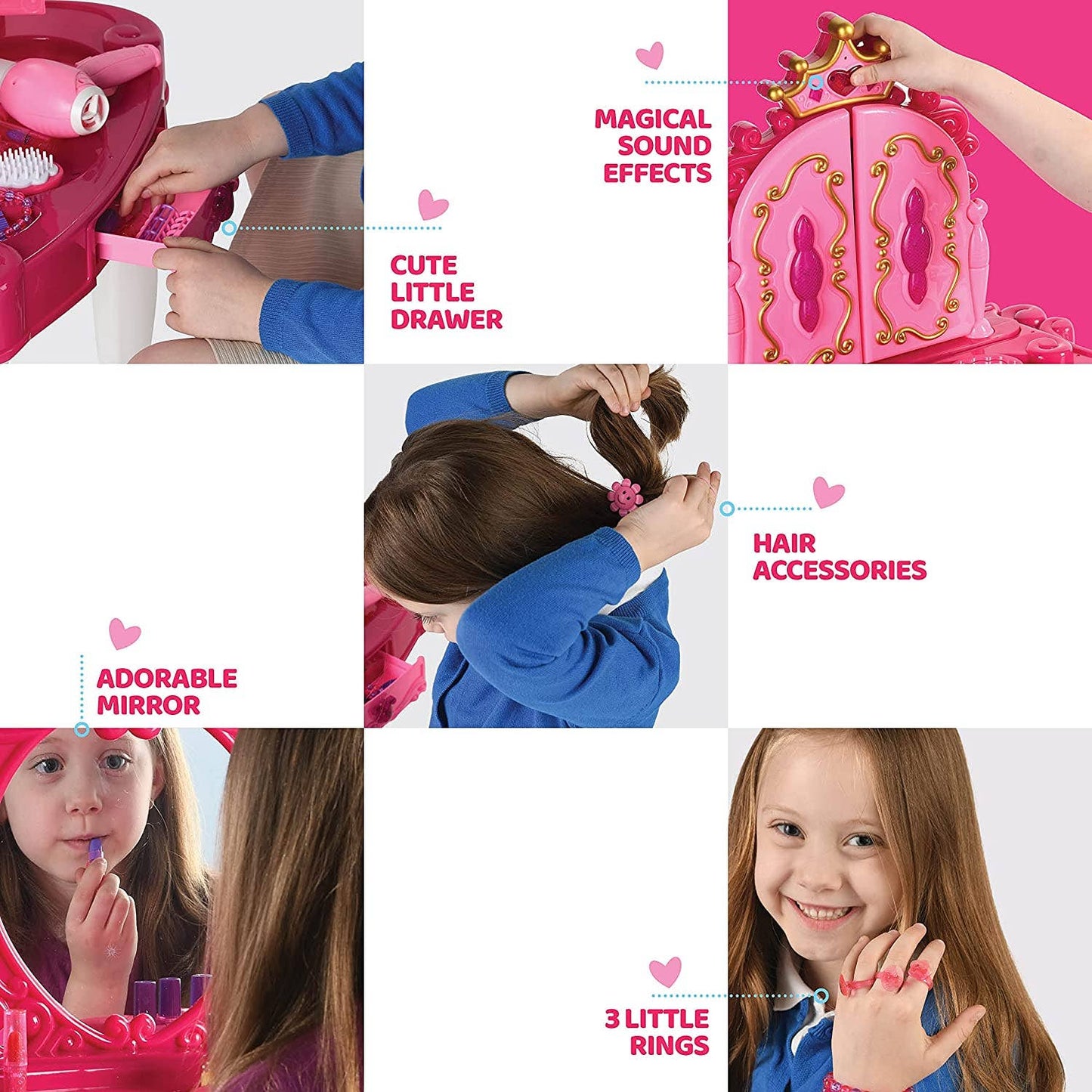 Pretend Play Girls Vanity Set with Mirror and Stool 21 PCS