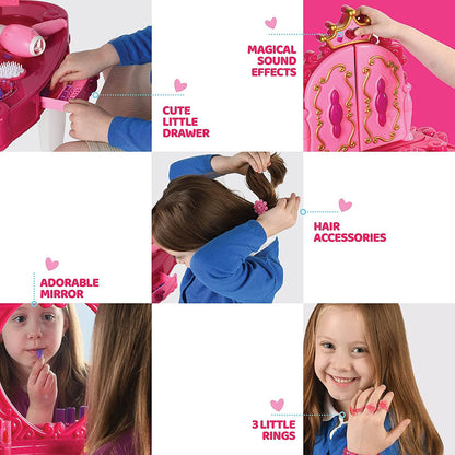 Pretend Play Girls Vanity Set with Mirror and Stool 21 PCS