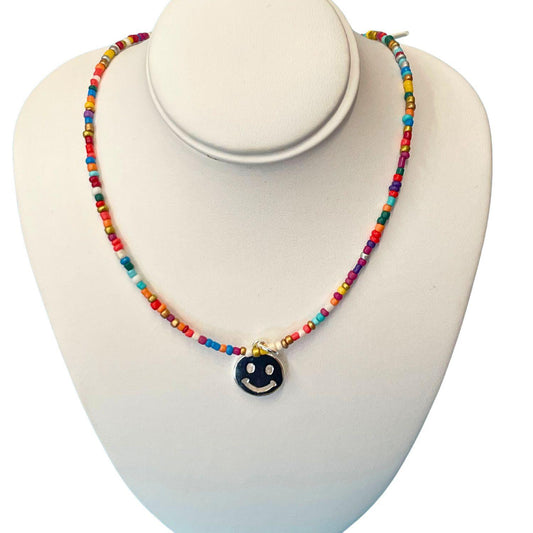 Beaded Smiley Face Pendant Kids Necklace