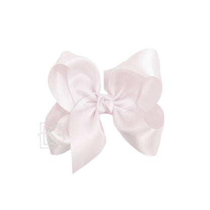 SATIN BOW ON CLIP: POWDER PINK / 5.5" Huge - 2.25" Ribbon on Alligator Clip