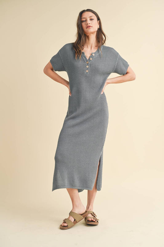 Women's Sweater Midi Dress with Button Detail