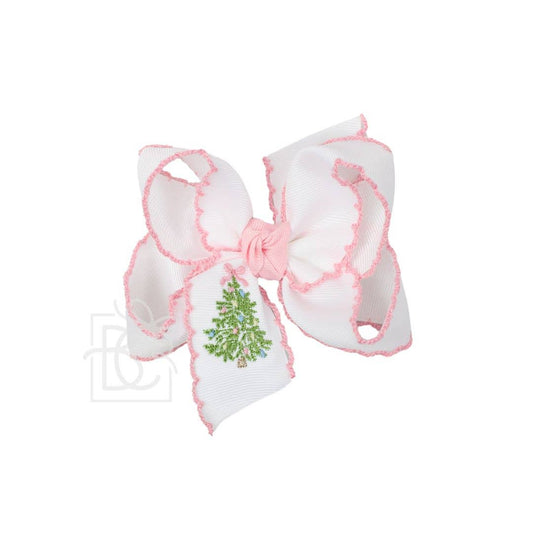 Pink Embroidered Christmas Tree Crochet Edge Bow