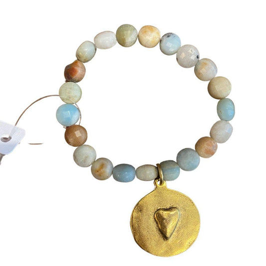 Turqoise & Brown Beaded Bracelet with Charm