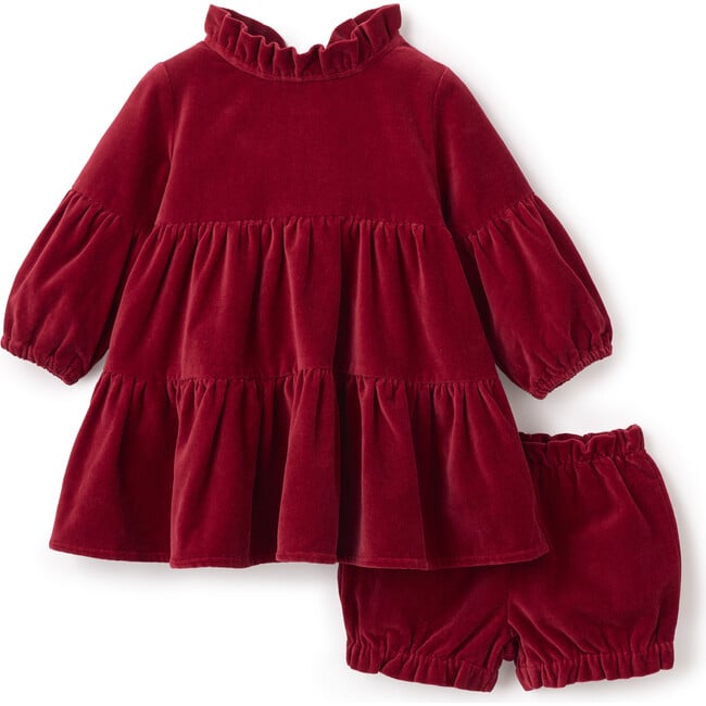 Red Velveteen Ruffle Collar Dress