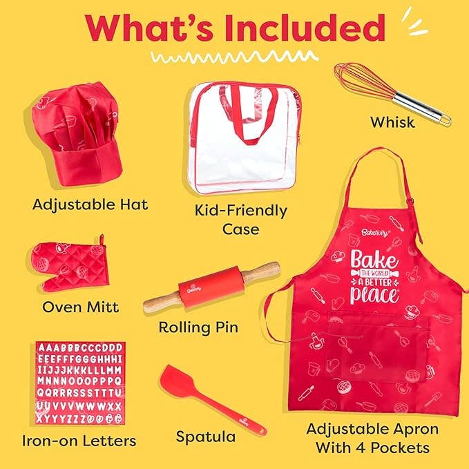 Baketivity Kids Chef Hat & Apron Customizable Set