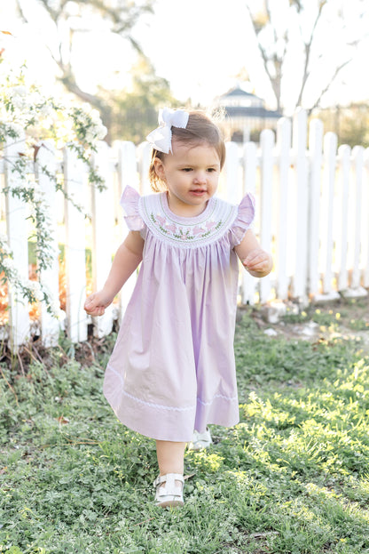 Light Purple Bunnies Smocked Bishop Dress