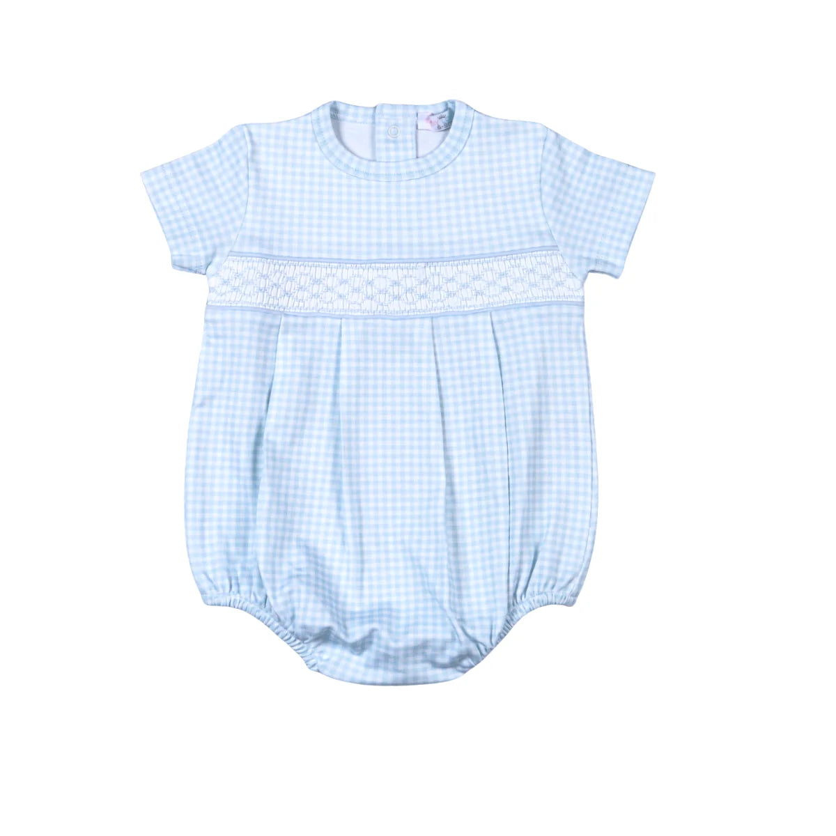 Blue Gingham Smocked Bubble