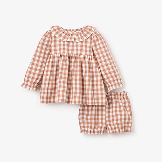 Rust Gingham Ruffle Collar Dress & Bloomers