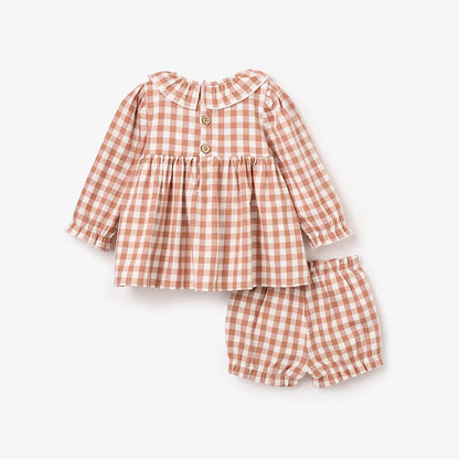 Rust Gingham Ruffle Collar Dress & Bloomers