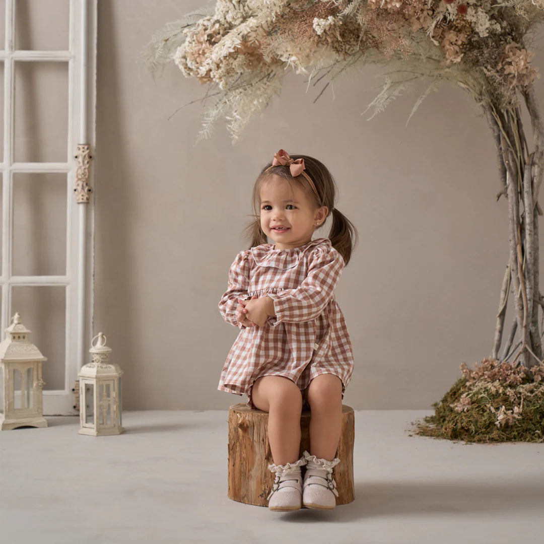 Rust Gingham Ruffle Collar Dress & Bloomers