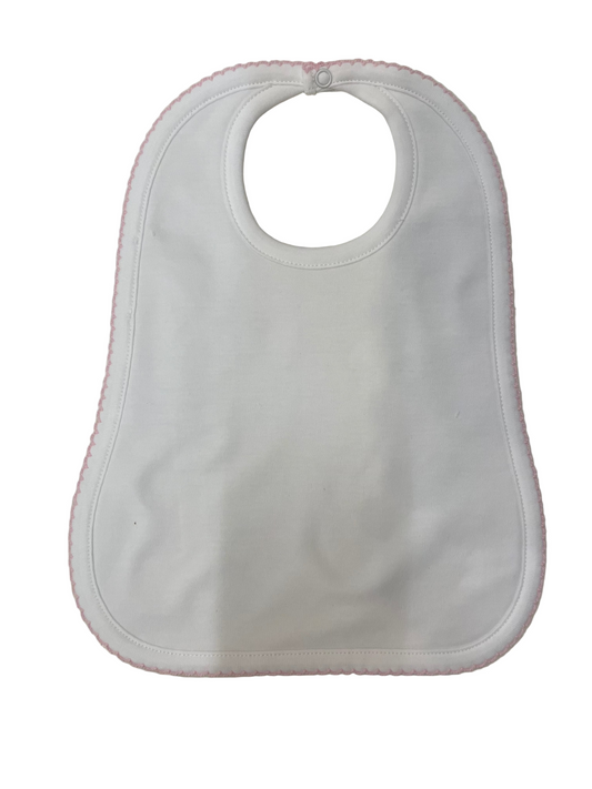 White Bib with Pink Picot Trim
