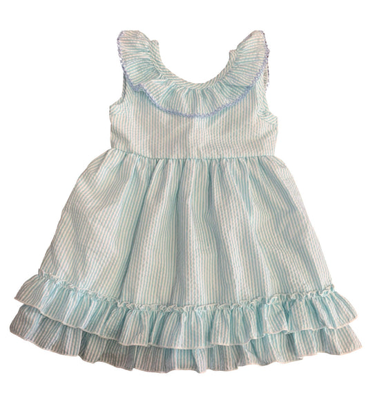 Mint Seersucker Ruffle Dress