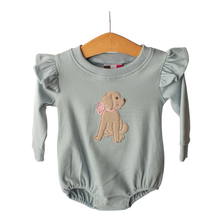 Girls Puppy Applique Bubble
