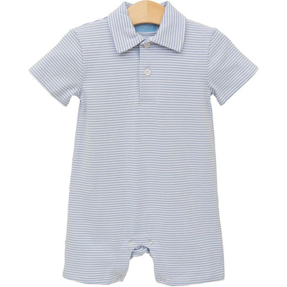 Dusty Blue Stripe Polo Romper