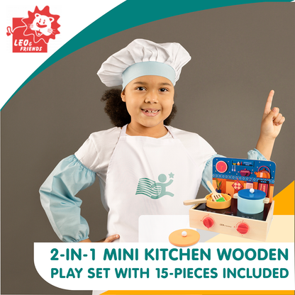 2-in-1 Mini Kitchen Wooden Play Set with 15-Pieces