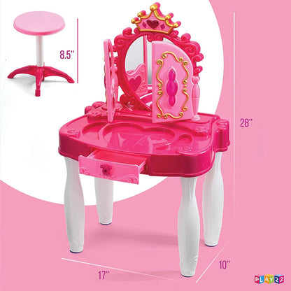 Pretend Play Girls Vanity Set with Mirror and Stool 21 PCS
