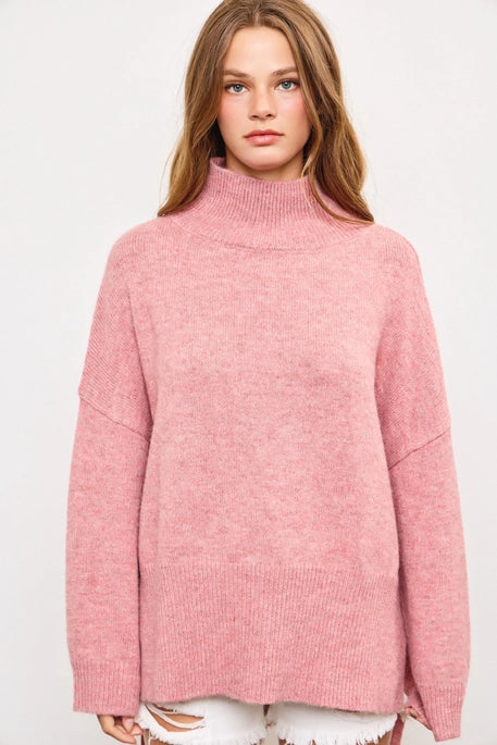 Raspberry Mock Neck Sweater