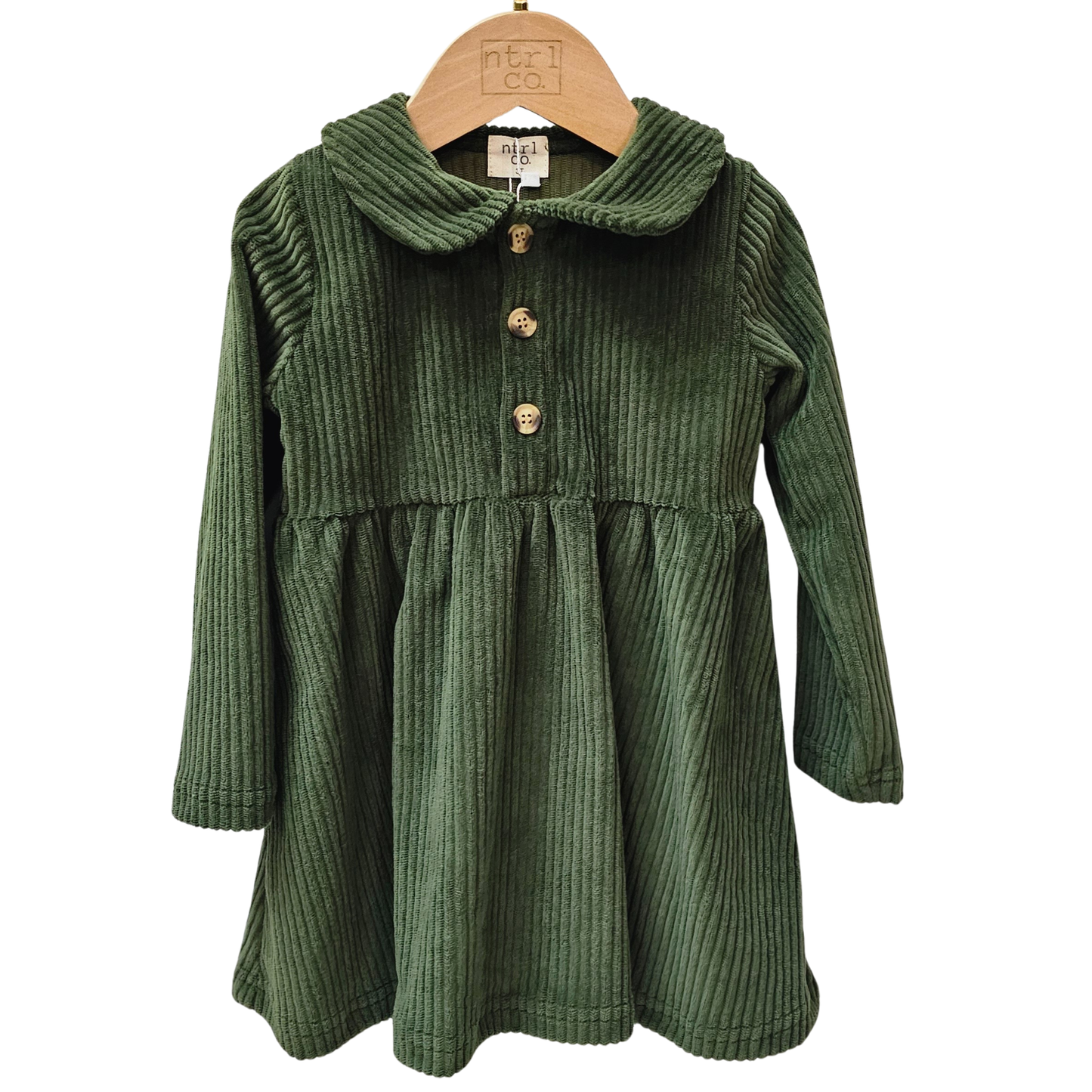 Autumn Evergreen Corduroy Long Sleeve Dress