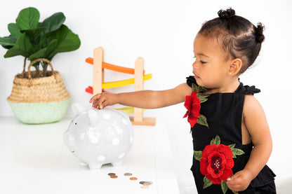 Gray Polka Dot Piggy Bank