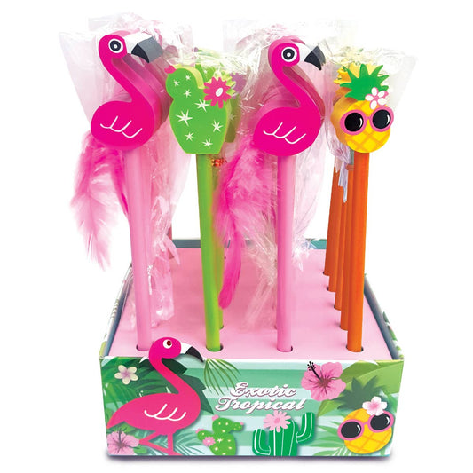 Flamingo, Cactus and Pineapple Pencils with Eraser Toppers