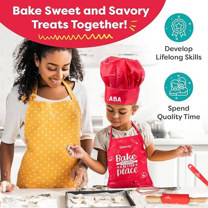 Baketivity Kids Chef Hat & Apron Customizable Set