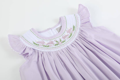 Light Purple Bunnies Smocked Bishop Dress