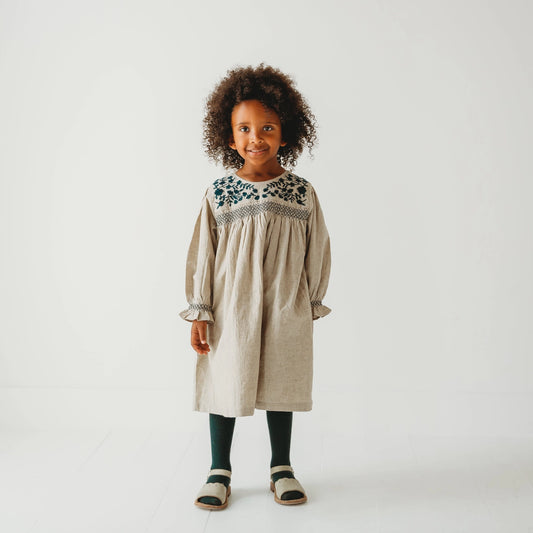 Meadow Breeze Linen Embroidered Oasis Dress