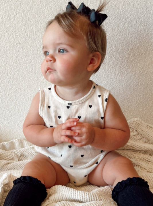 Organic Black Heart Waffle Bubble Romper