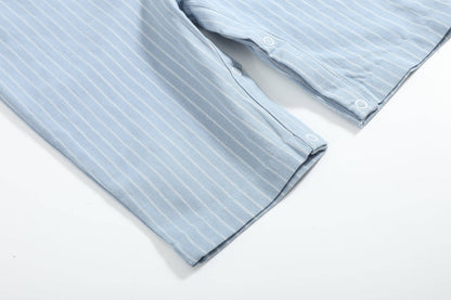 Blue Pinstripe Mallard Duck Smocked Overalls