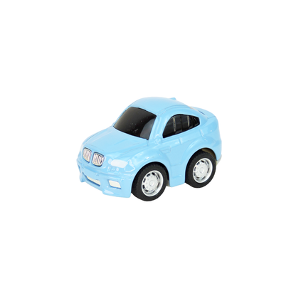 Light blue toy car on a white background