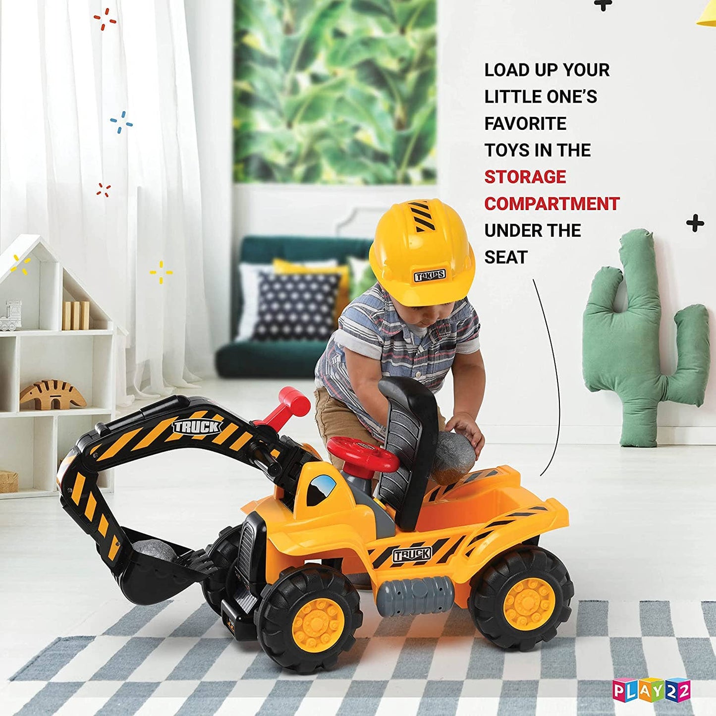 Play22 Ride-On Toy Tractor Excavator for Kids with Helmet