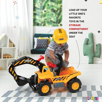 Play22 Ride-On Toy Tractor Excavator for Kids with Helmet
