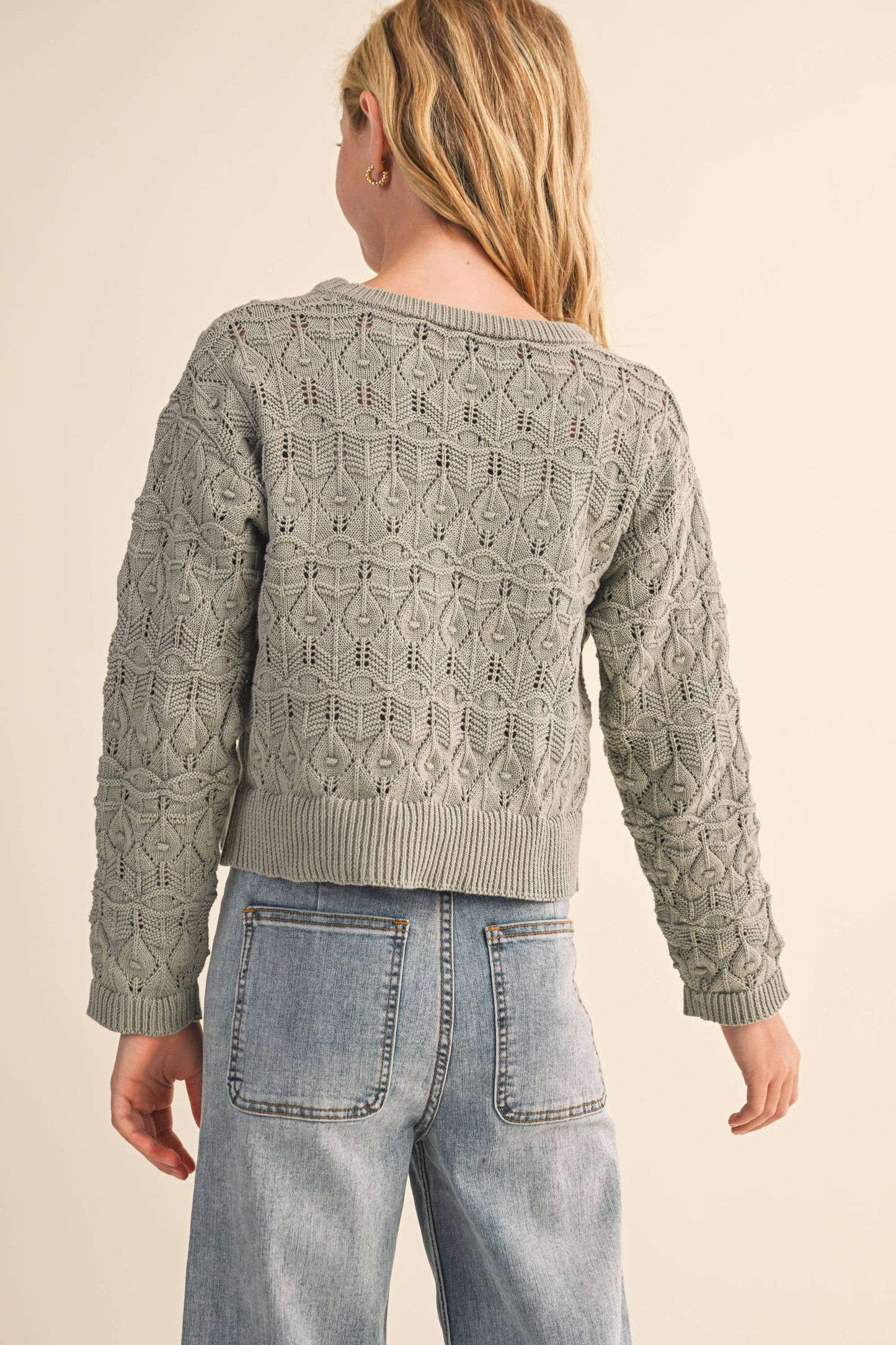 Tween Girl Wavy Pointelle Sweater