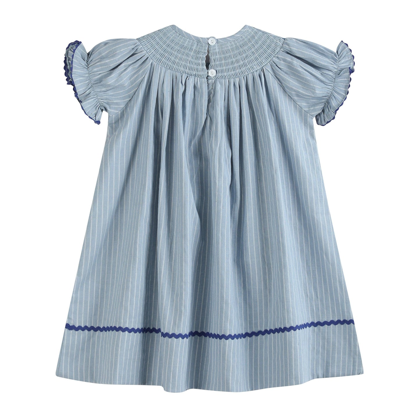 Blue Pinstripe Mallard Duck Smocked Bishop Dress
