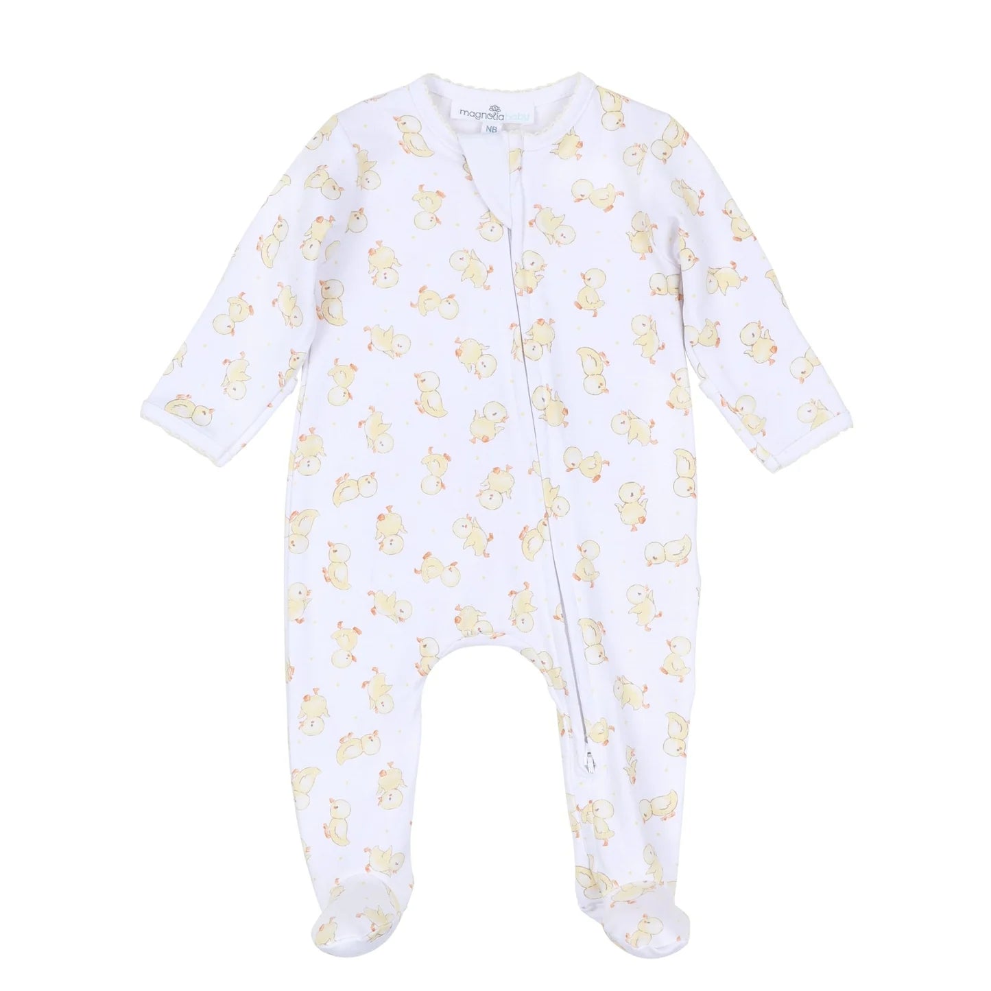 White baby onesie with yellow bear pattern on a white background