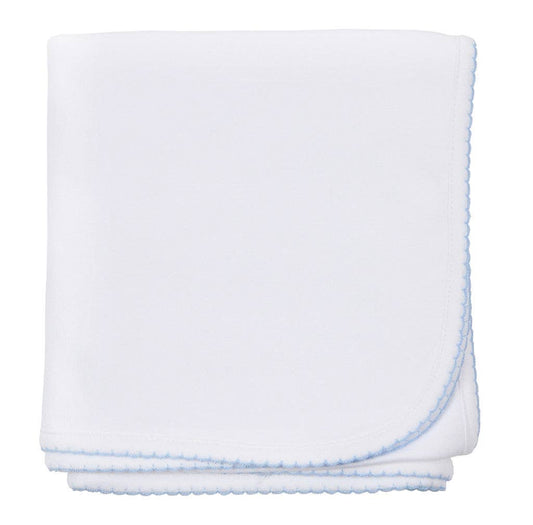 Solid Essentials White Blue Receiving Blanket