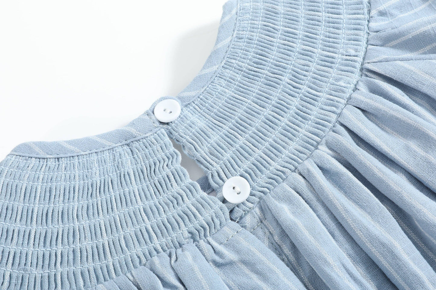 Blue Pinstripe Mallard Duck Smocked Bishop Dress